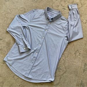 Rhone Blue Stripped Slim Fit Dress Shirt Fine Italian Fabric Stretch Sz L